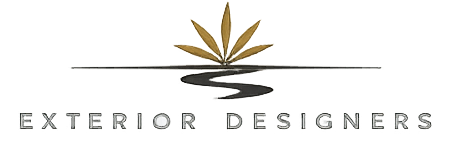 Logo for Exterior Designers with a stylized plant emblem above a wavy reflection and the text EXTERIOR DESIGNERS below.