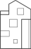 Outline of a simple two-story house with several windows and a doorway on the right side.